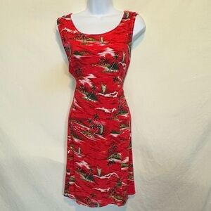 D-89 Dressing Clio Vintage Tropical Red Sleeveless MIDI Dress Size‎ M